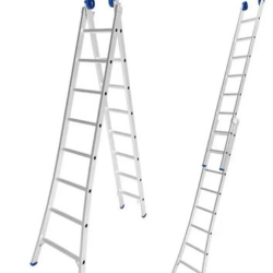 Escada de alumínio com oito degraus, dobrável e resistente para uso doméstico.